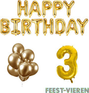 3 jaar Verjaardag Versiering Ballon Pakket Goud