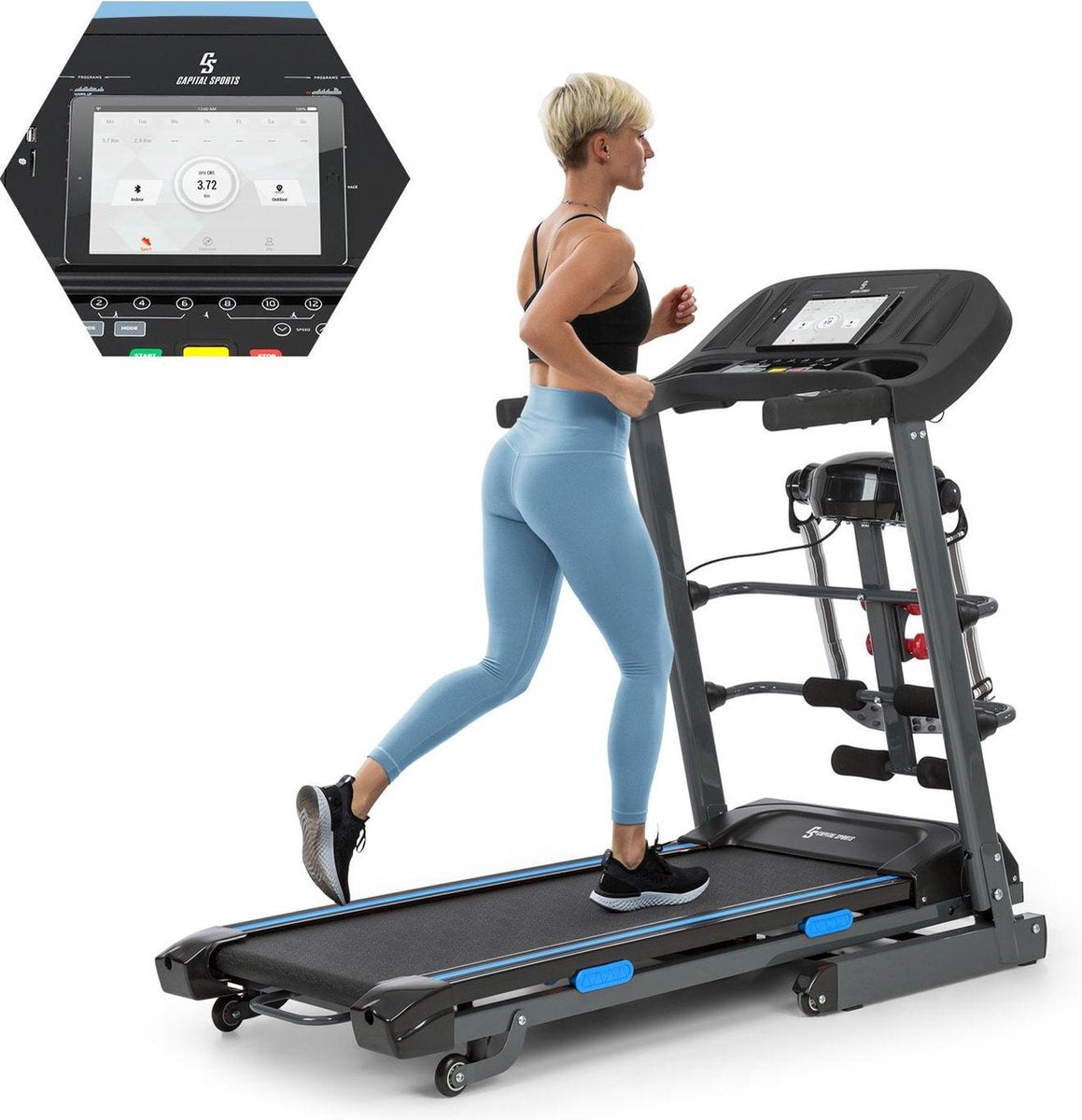 CAPITAL SPORTS Pacemaker F120 loopband 42 x 120 cm -1471W - tot 12 km/h - 12 programma's - polssensor