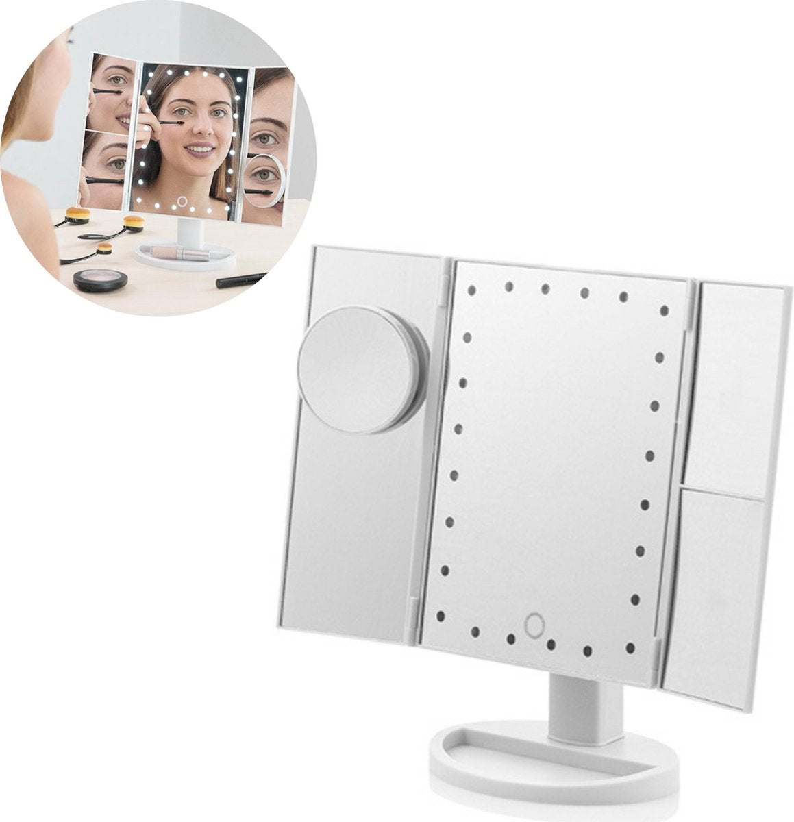 Make Up Spiegel Met Ledverlichting Vergrotend Badkamerspiegel + Extra - 360 Graden - Gratis Spiegel - LED
