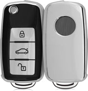 kwmobile autosleutelhoes voor VW Skoda Seat 3-knops autosleutel - TPU beschermhoes in zwart / hoogglans zilver