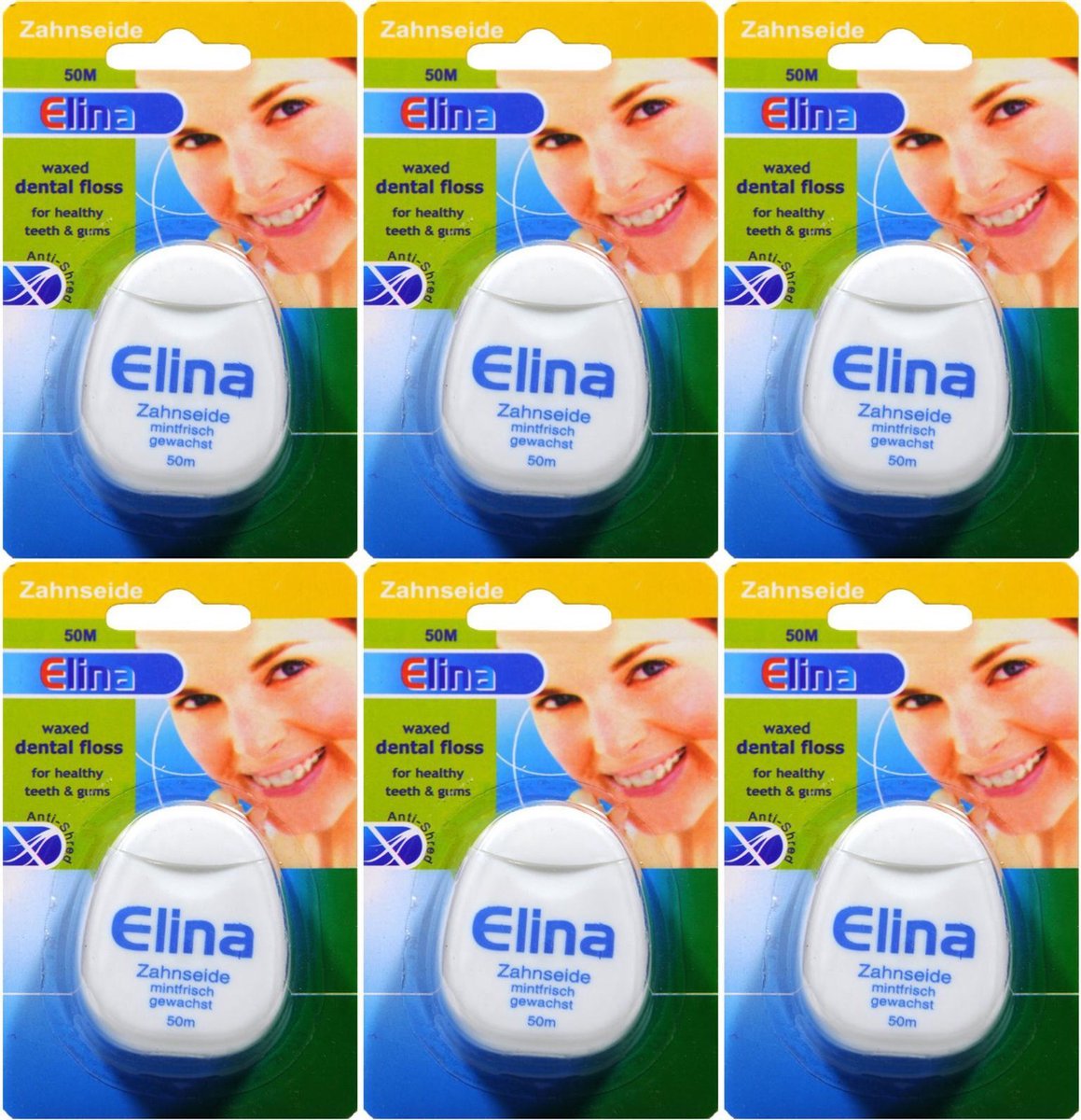 Elina - Flosdraad - Gewaxd - Muntsmaak - 6 x 50 M - Tandverzorging - Dental Floss