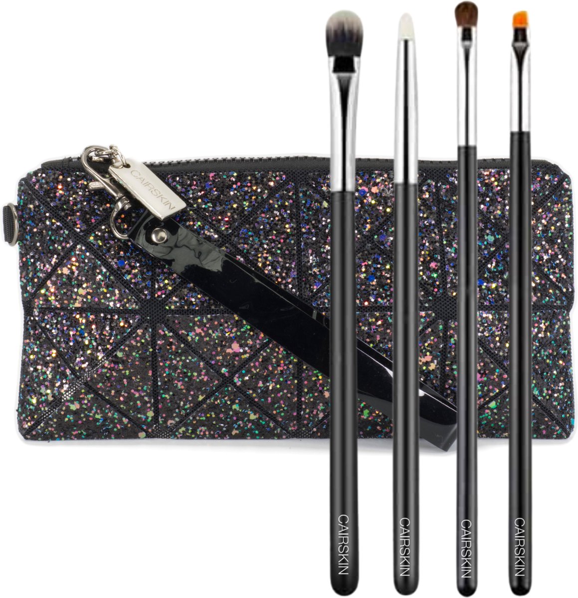 CAIRSKIN Professional Brush Set 4 Make-up Kwasten + Glitter Clutch Limited edition