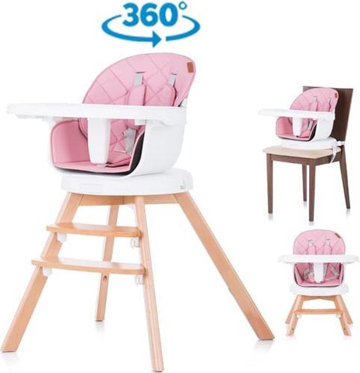 Kinderstoel 3 in 1 Rotto roze 360 graden draaibaar