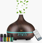 Ferodelli® - Aroma Diffuser 500ML voor Aromatherapie - Geurverspreider - Incl. 4x Etherische Olie - Donkerbruin Hout Design