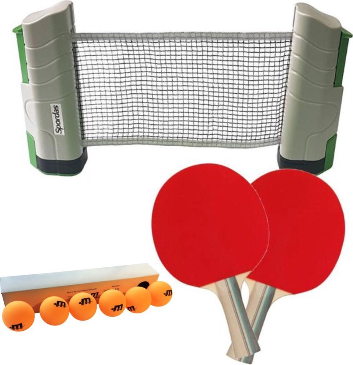Tafeltennis Pingpong set 2* Bats - Oprolbaar net - 6 ballen