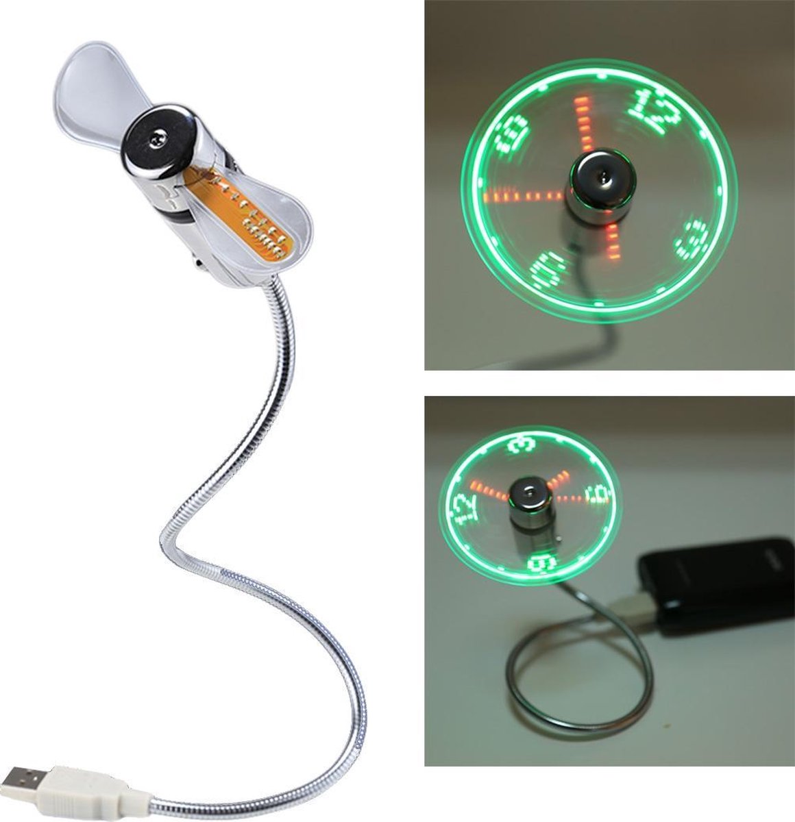Mini Duurzame USB-kloktijdweergave Flexibele LED-lichtventilator