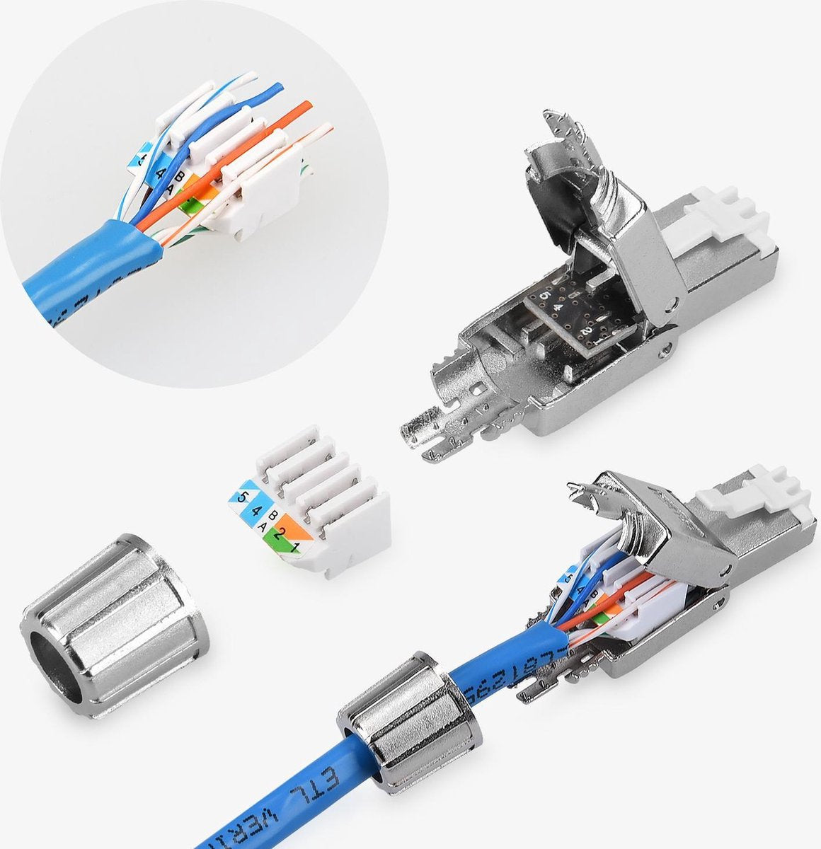 kwmobile 10x RJ45-stekker - Set van 10 Cat6A RJ45 netwerkstekkers - Voor het aansluiten van netwerkkabels - Afgeschermd - Gereedschapsloos