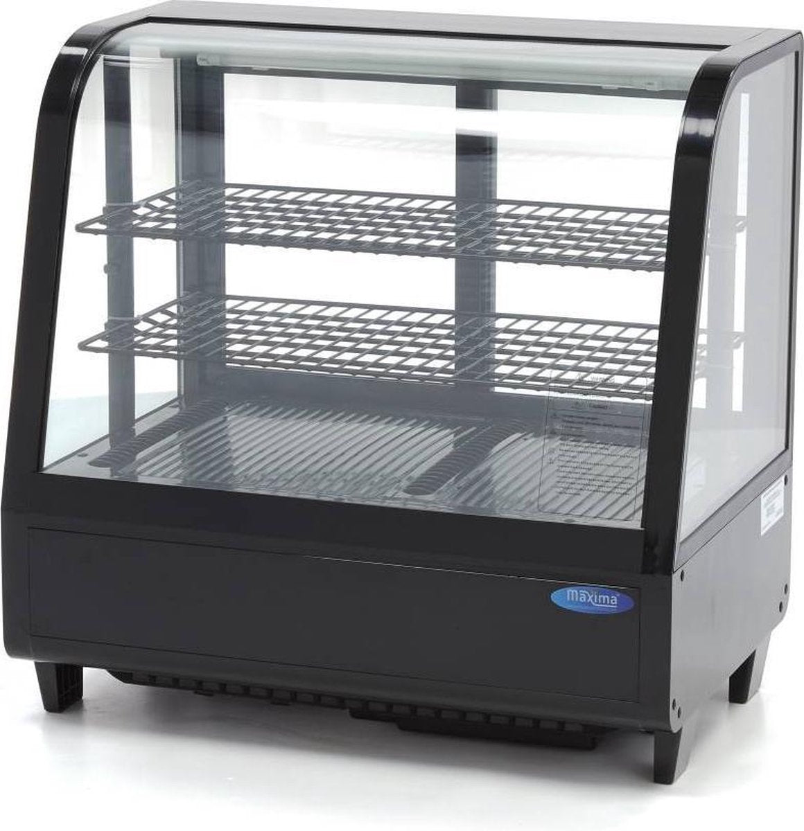 Koelvitrine 68 cm - 100 - Liter Zwart - Incl. 2 Roosters - Schuifdeuren - Digitale Temperatuur Controle - Gebaksvitrine / Mini Vitrine - Maxima