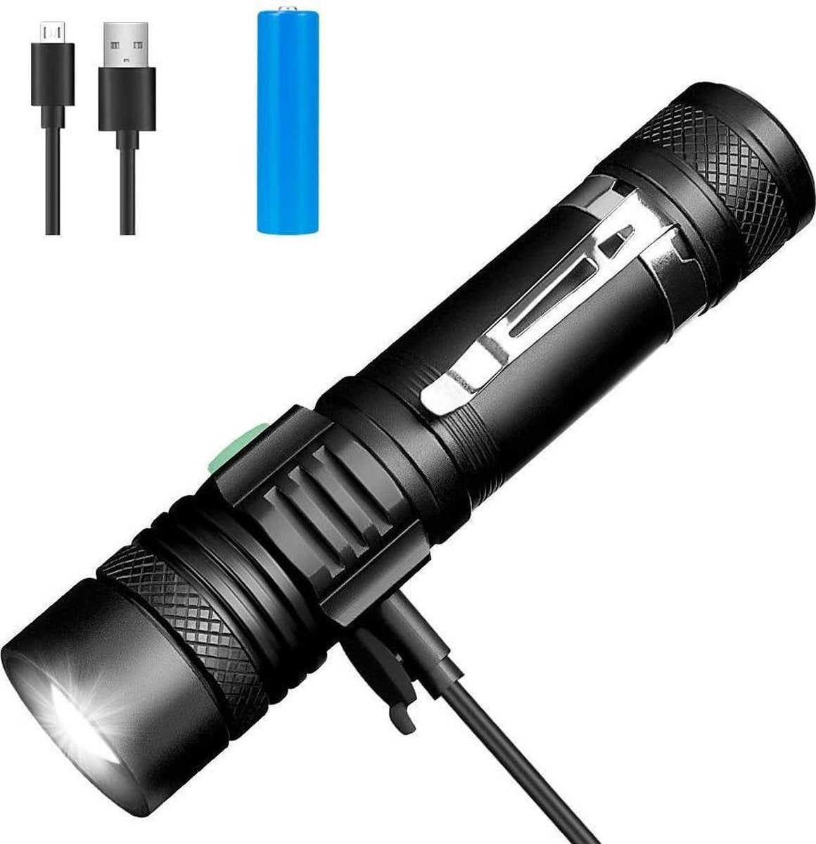 Zaklamp LED Oplaadbaar - 850 Lumen - inclusief 18650 en batterijen kabel - USB oplaadbaar - waterdicht - voor camping