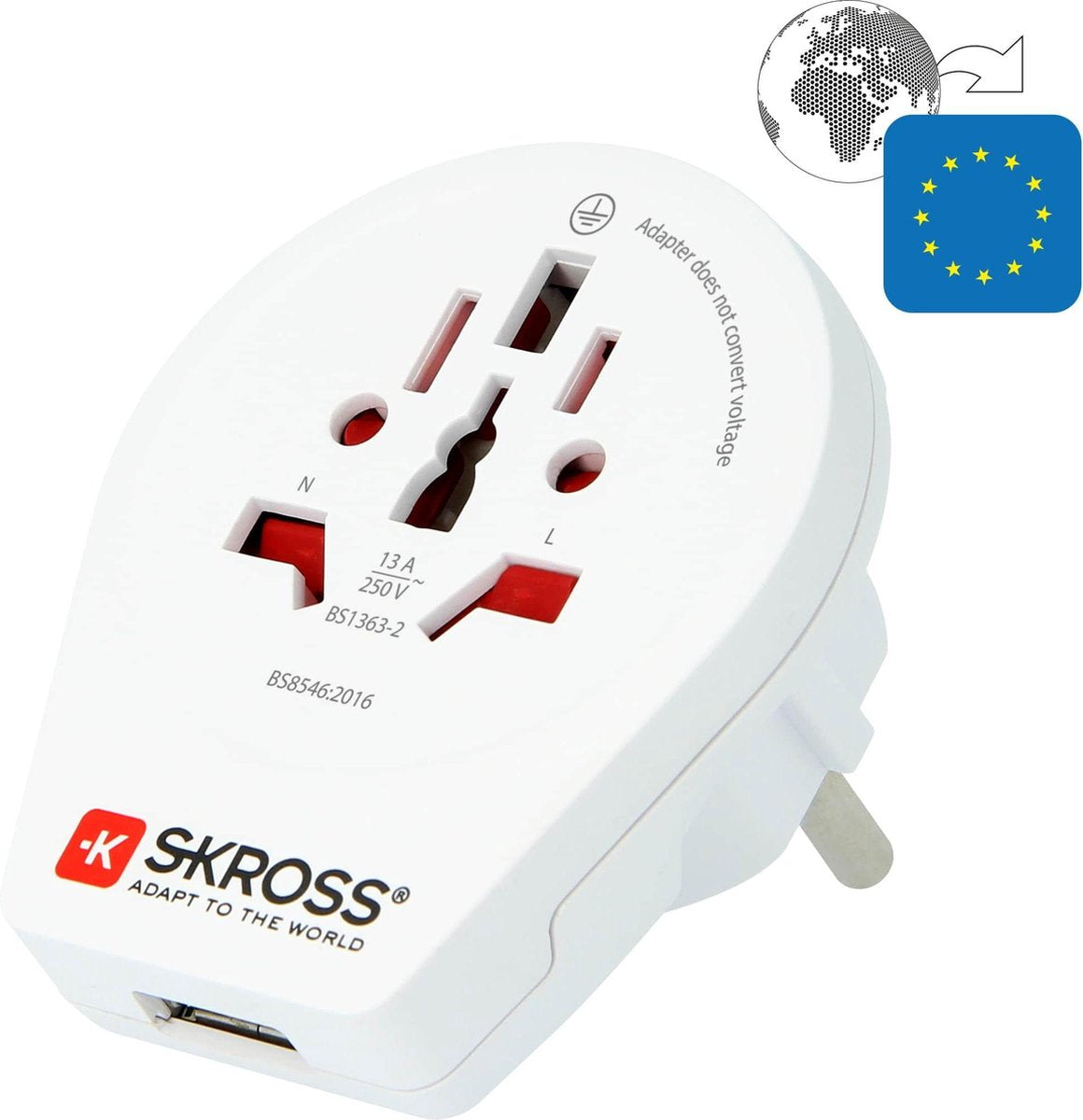 SKROSS Reisstekker Wereld naar Europa USB