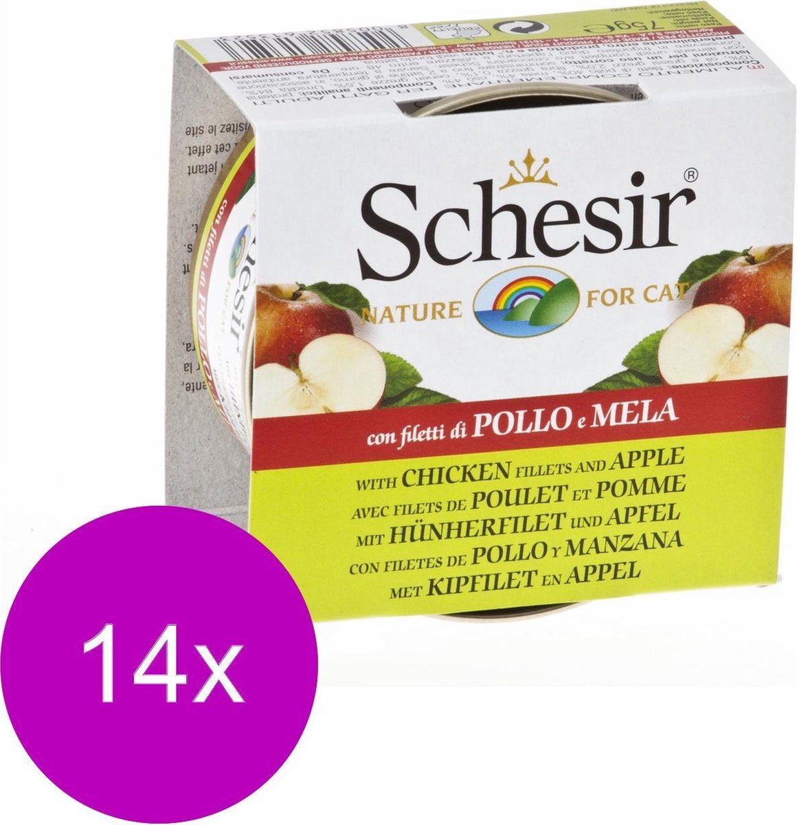 Schesir Kat Blik Gelei 75 g - Kattenvoer - 14 x Kip&Appel