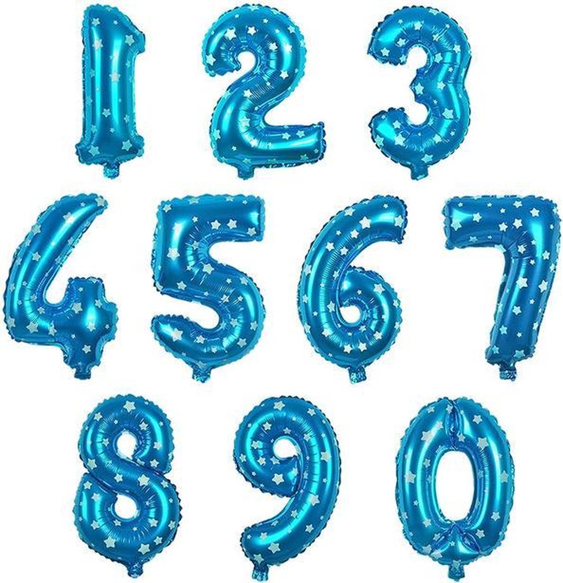 Cijfer ballon 0 blauw met sterren