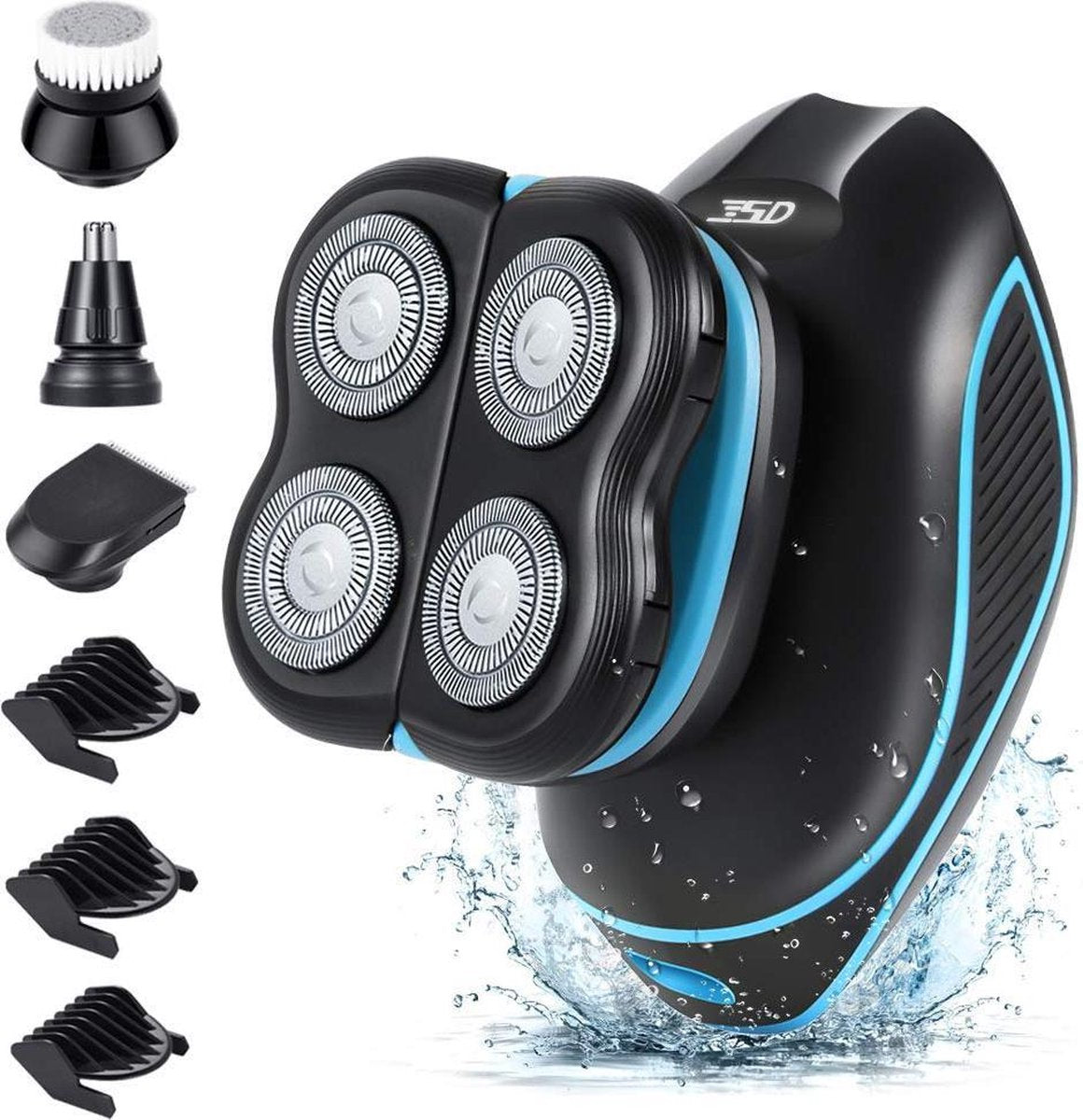 5-in-1 Draadloos Scheerapparaat voor Mannen - 4 Scheerkoppen -  Precisietrimmer - Baard Trimmer - Tondeuse - Bodygroomer - Neus Trimmer - Waterbestendig- Droog & Nat Scheren - Reinigings en Gezichtsborstel - 5D 360° Design