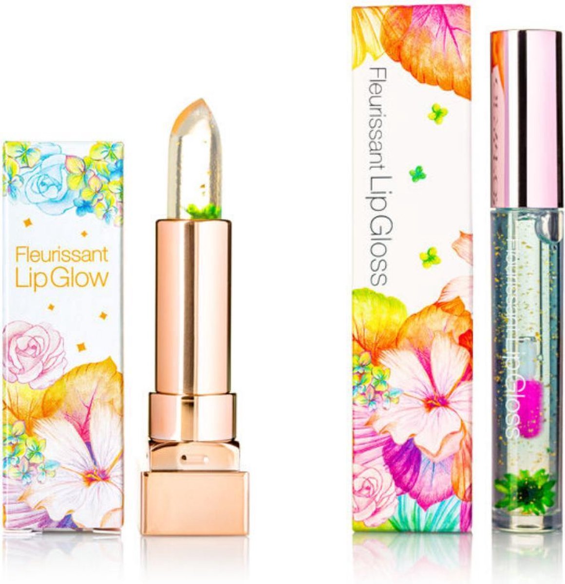 GLAMFOX Moonlight Flower Lipgloss + Lipstick 2 Stuks - 100% Echte Bloem - 24K Goudpoeder - Korean Skincare - Lip Plumper - Lip Plumping - Lipgloss Transparant - Lippenstift Langhoudend - Long Lasting -  Essence Make Up - Beauty - Make-up - Lip Makeup