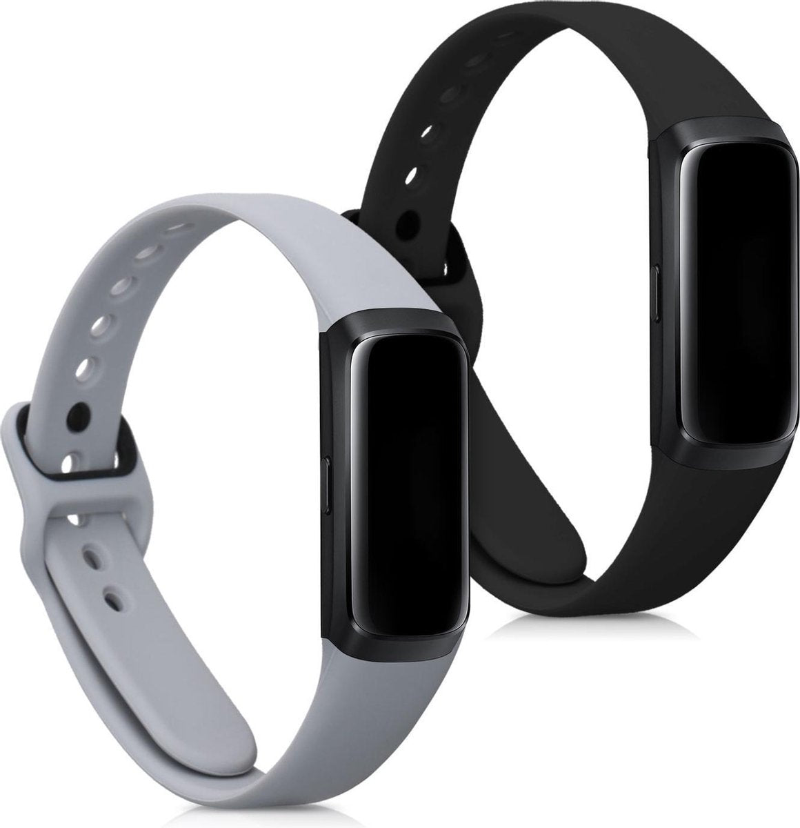 kwmobile 2x horlogeband voor Samsung Galaxy Fit (SM-R370) - siliconen band voor fitnesstracker - grijs / zwart