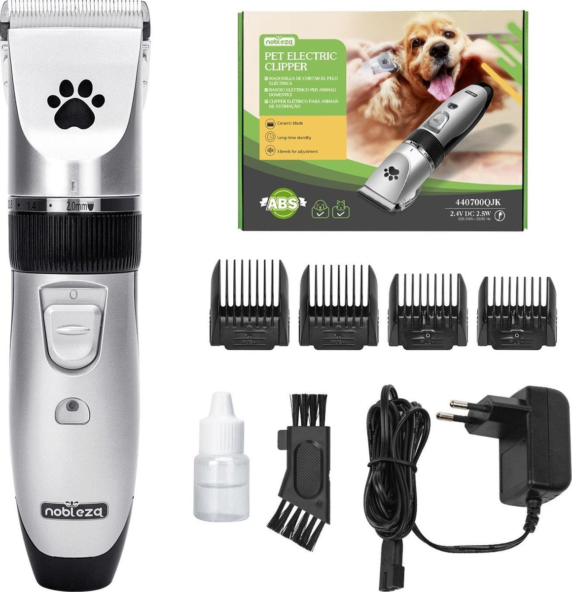 Nobleza 44QJK - Professionele Dieren Tondeuse Set - voor Huisdieren Katten & Honden - Draadloos - Oplaadbare