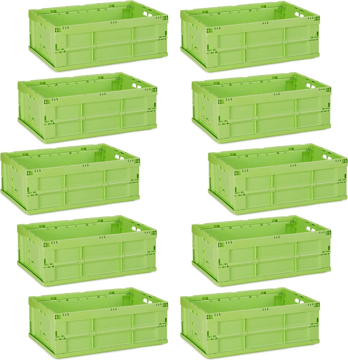 relaxdays 10 x transportkrat in set - vouwkrat - stapelbaar - 40 liter - stabiel - groen