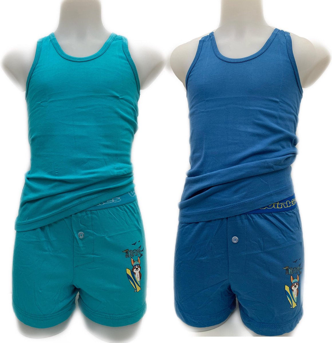 Embrator 2 x Jongens Ondergoedsetje met loose fit boxershort kobalt/turquoise 128/134