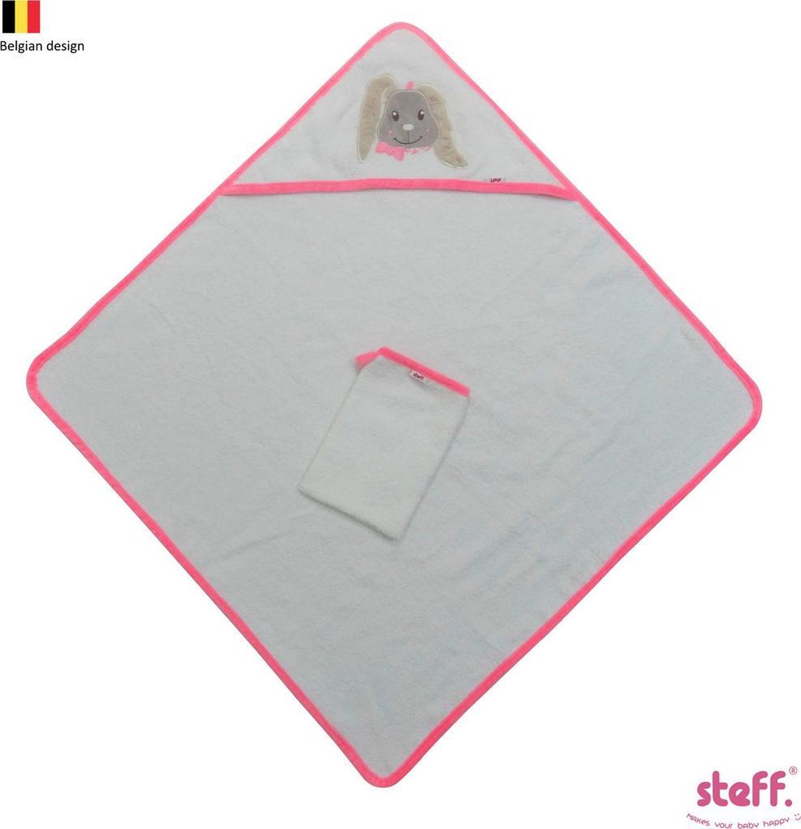 Steff konijntje "Rabbit" roze badcape 70x70 cm met washandje 20x14 cm