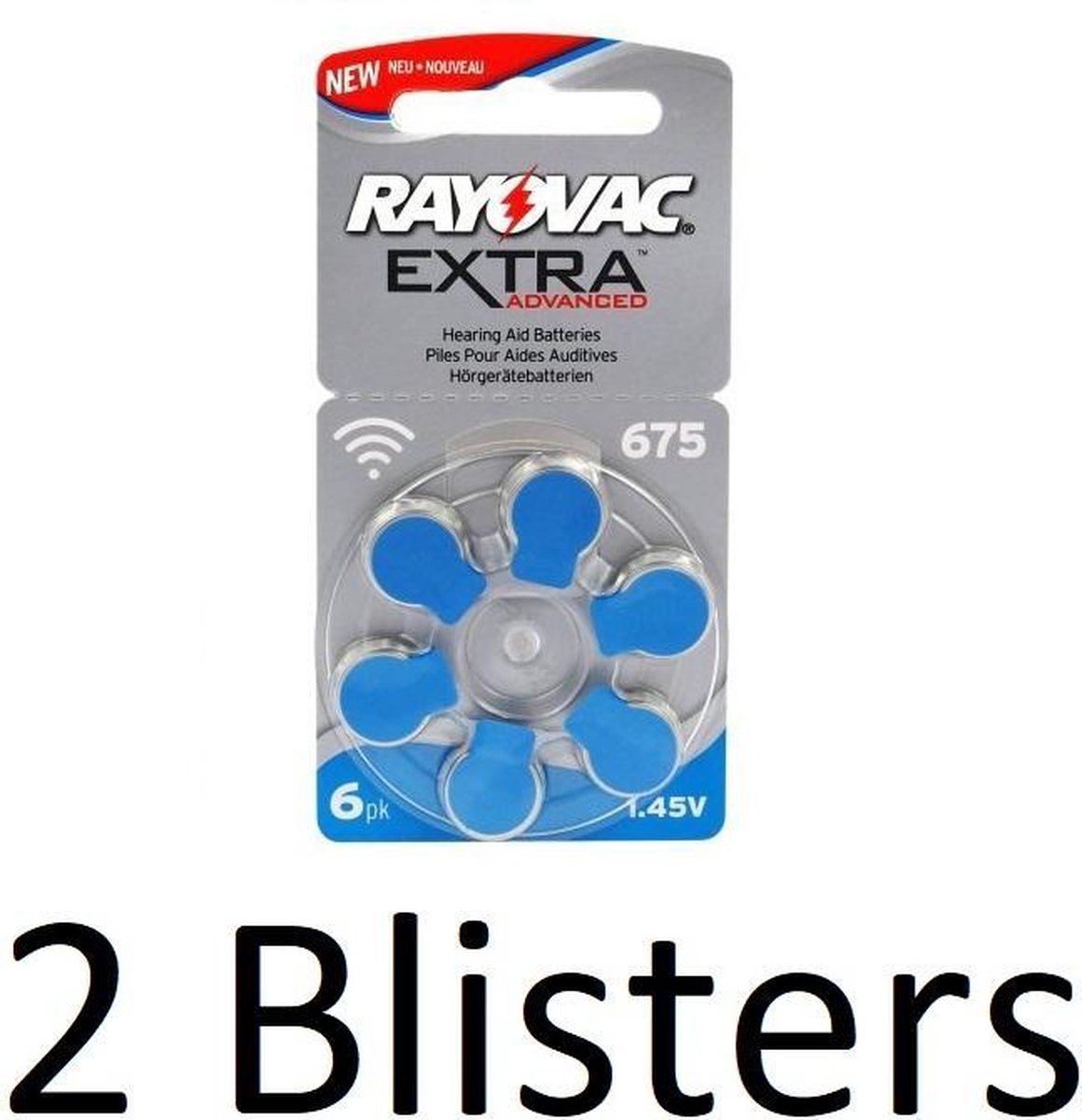 12 Stuks (2 Blister a 6St) Rayovac 675 Extra Advanced Gehoorapparaat batterijen - Blauw