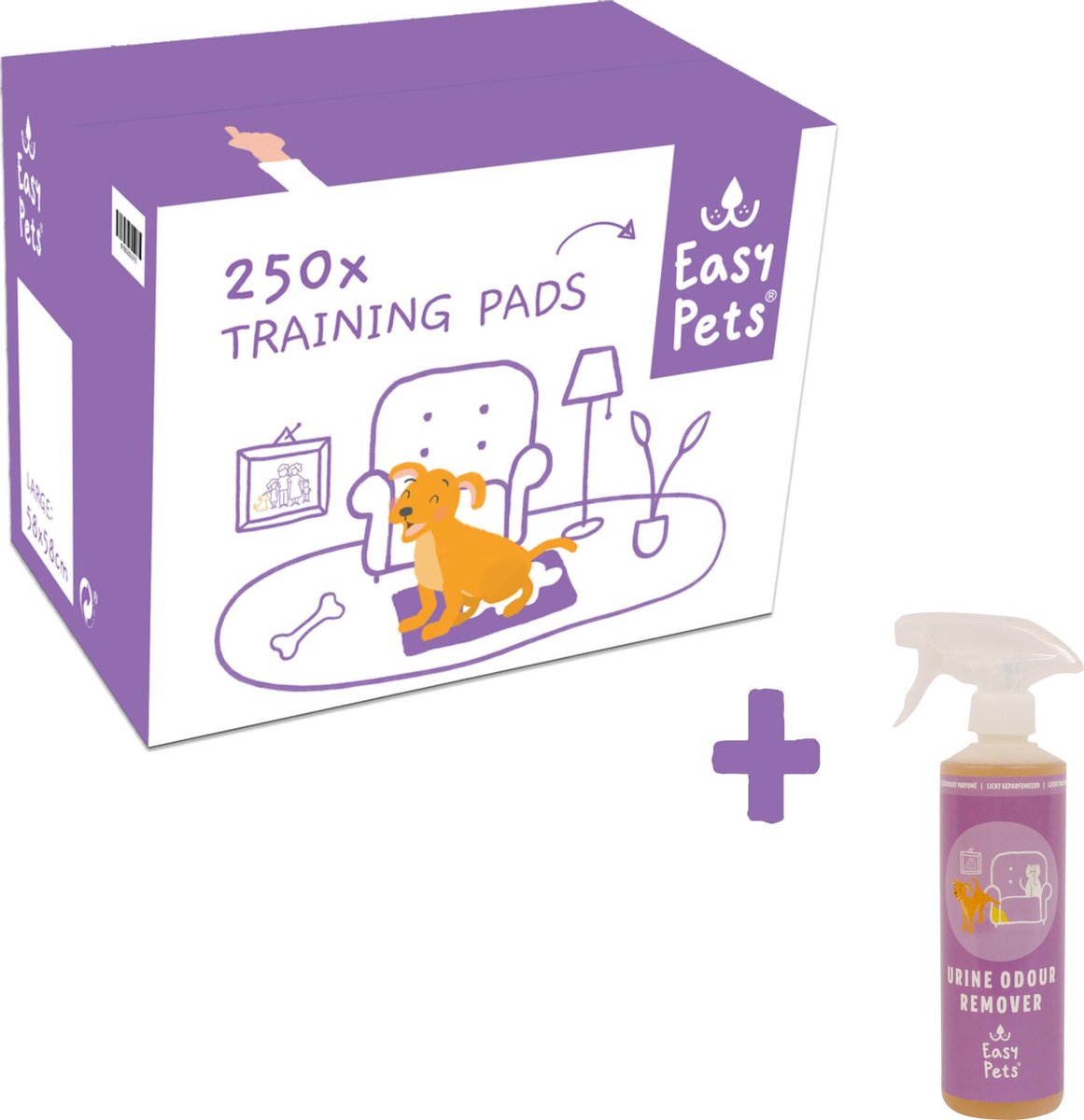 Easypets Puppy Training Pads - Zindelijkheidstraining - Hondentoilet - 58 x 58 cm - 250 stuks + Urinegeur verwijder spray 500ML