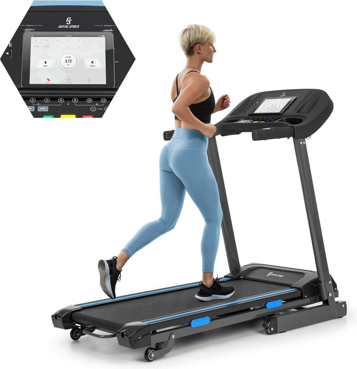 CAPITAL SPORTS Pacemaker F120 loopband 42 x 120 cm -1471W - tot 12 km/h - 12 programma's - polssensor