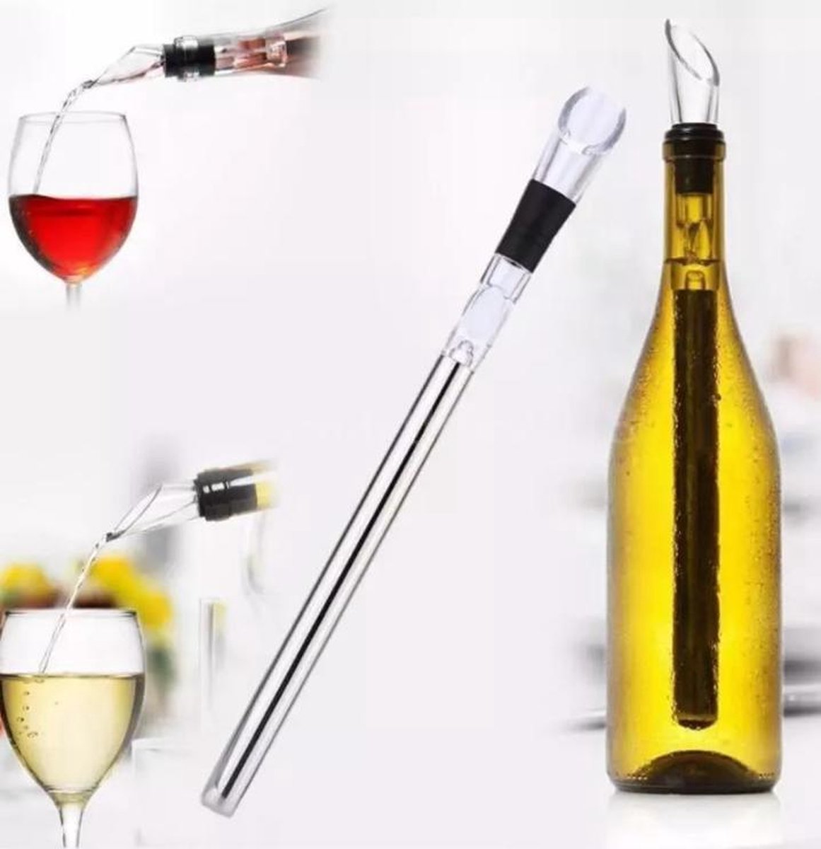 RVS IJs Wijn Stick | Wijnkoeler 3 in 1 | IceStick Koelstaaf | Wine Chiller inclusief Schenktuit | in mooie Geschenkverpakking