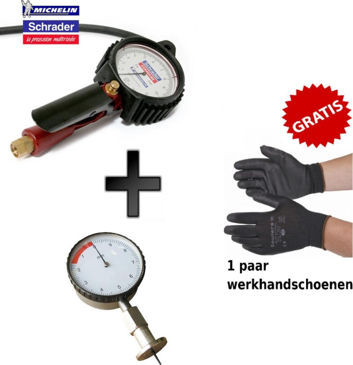 Michelin Eurodainu professionele bandenvulmeter + Tyre Safety bandenprofielmeter 0-10mm klokmodel