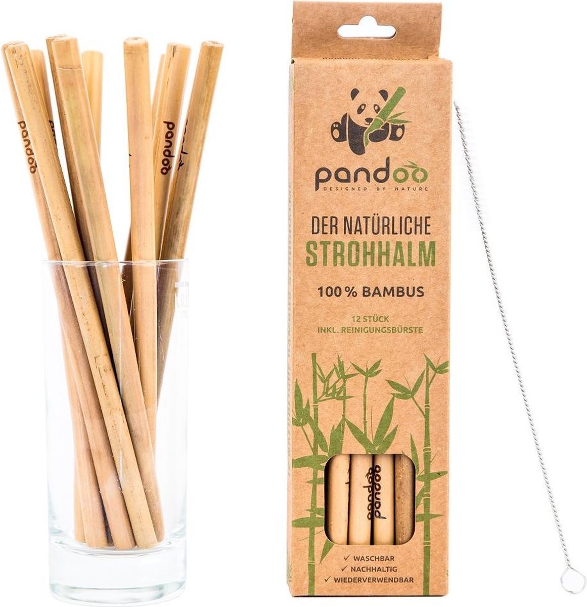 Pandoo drinkrietjes bamboe - herbruikbare rietjes - 24  stuks
