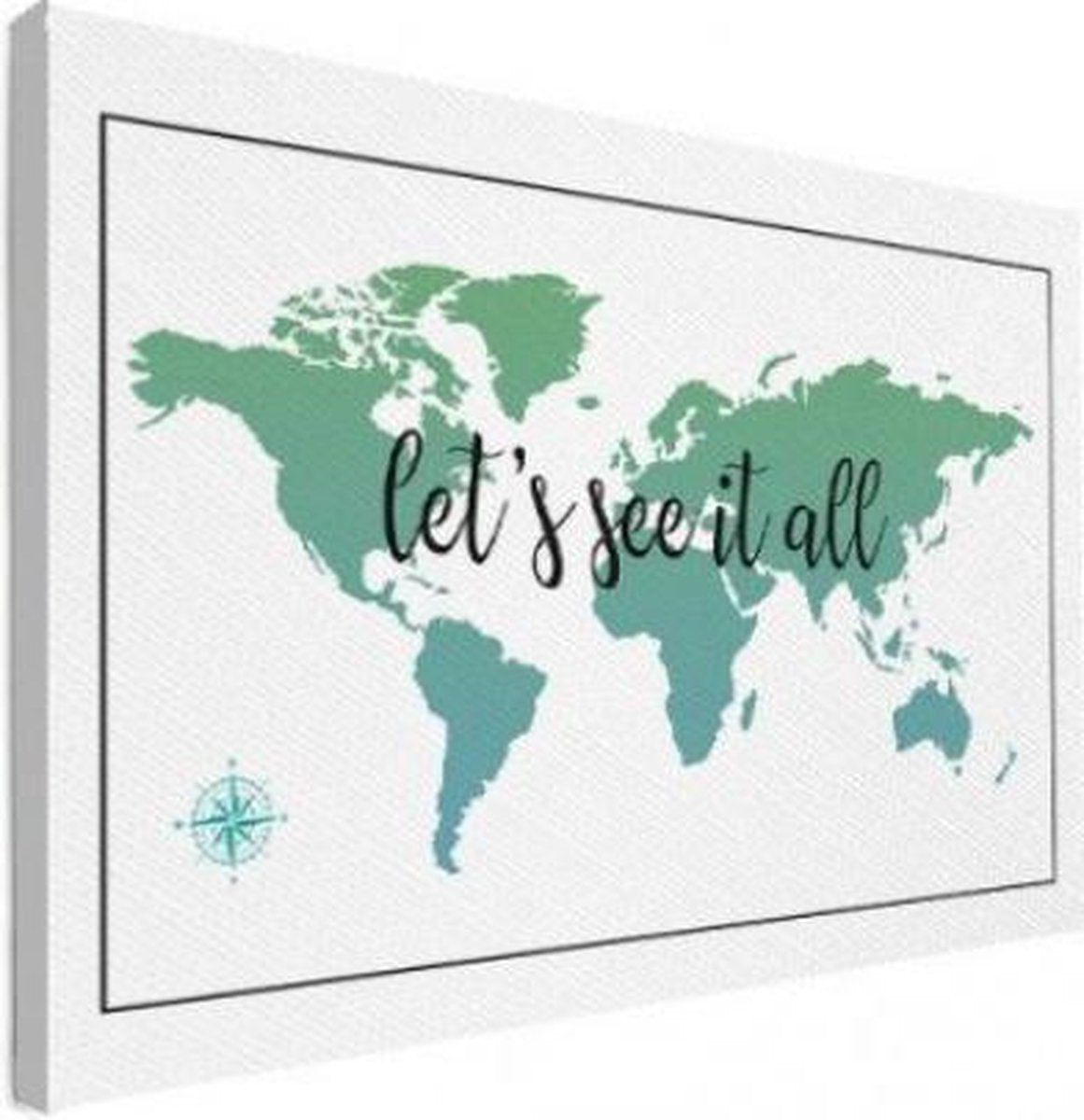 Wereldkaart Let's See It All Groen - Canvas 120x80