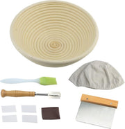 Rijsmandje set - Banneton - Complete set - Brood rijzen - Rond - Zuurdesem - Deegkrabber - Broodbijbel - Inclusief deegschraper uitneembaar linnen deegkleed broodmesje bakkwast - Rijsmand