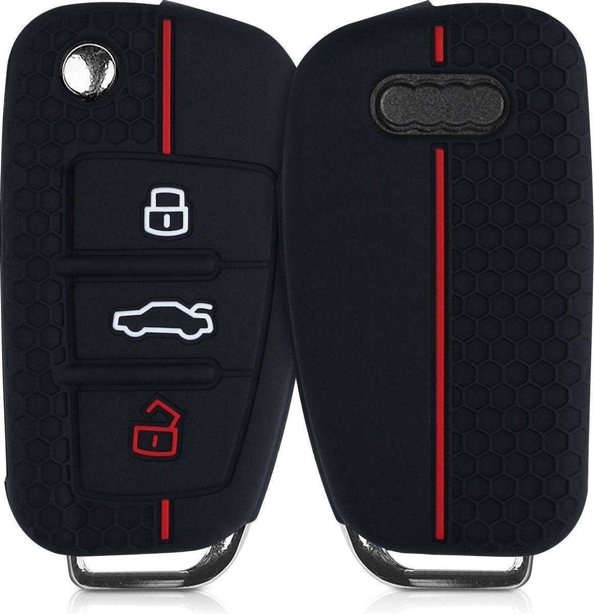 kwmobile autosleutelhoes voor Audi 3-knops autosleutel - Siliconen beschermhoes in zwart / rood