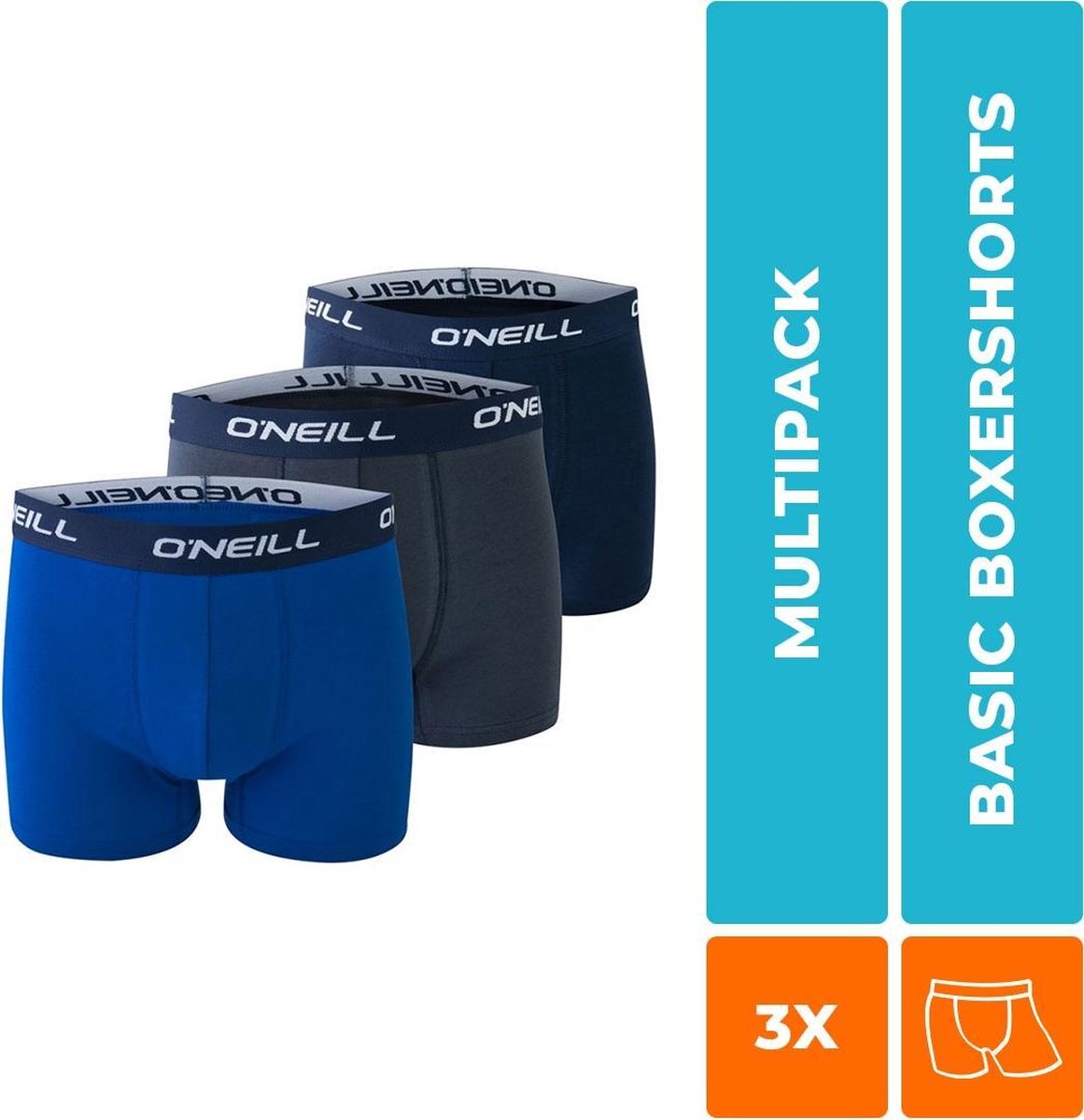 3-Pack O'Neill Heren Boxershorts Navy & Cobalt Kleuren 900003 Maat XL