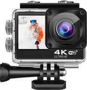 Lipa AT-Q60CR 4K Ultra HD action camera IPS Wifi /Dual Screen Touch/ action cam met mounts / Met Remote / Sony IMX sensor / 4K 60 FPS / 24 MP / 21 mounts / Elektronische beeldstabilisatie / waterproof case / Met SD-kaart 16 GB
