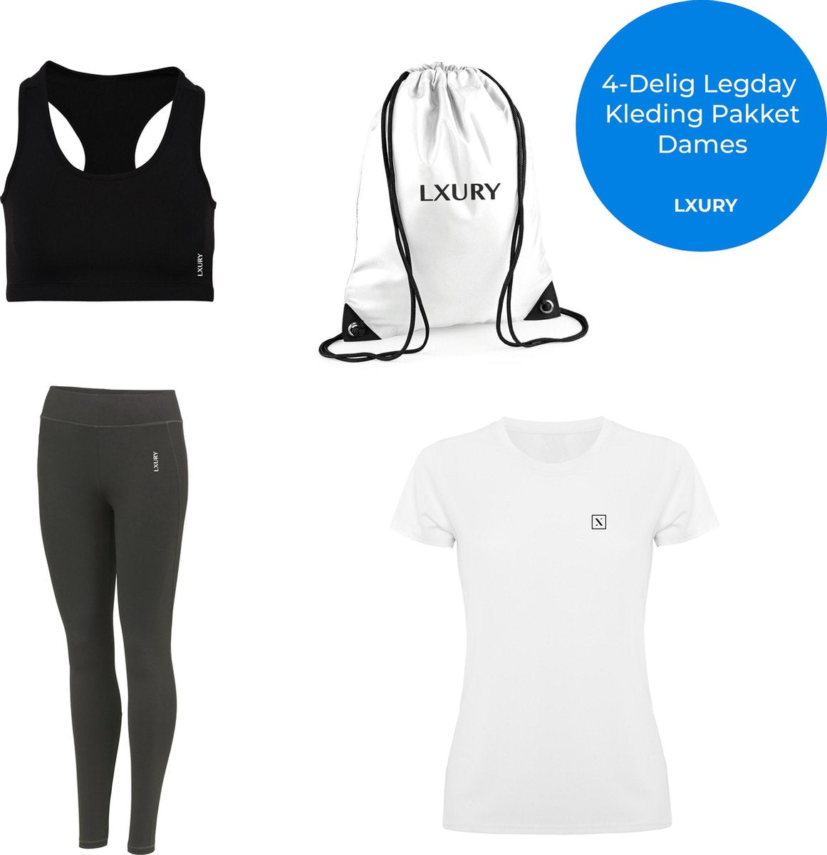 LXURY Dames Legday Kleding Pakket - Maat S - Sportkleding - 4 Delig - Squat proof