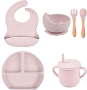 Baby Siliconen 6-delig / kinderservies voor Baby / Peuter - Uni / Jongen / Meisje  / Plaat - Kom -Slabbetje - Beker - Lepel & Vork