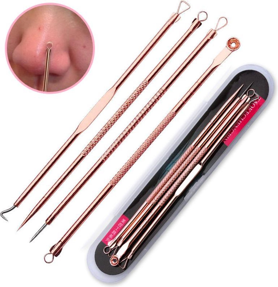 Professionele 4 Delige Mee-eters & Acne Verwijderen Set - RVS Blackhead Killer - Remover Comedonenlepel - Puisten verwijderaar - Comedonendrukker - Mee-eter Lepel