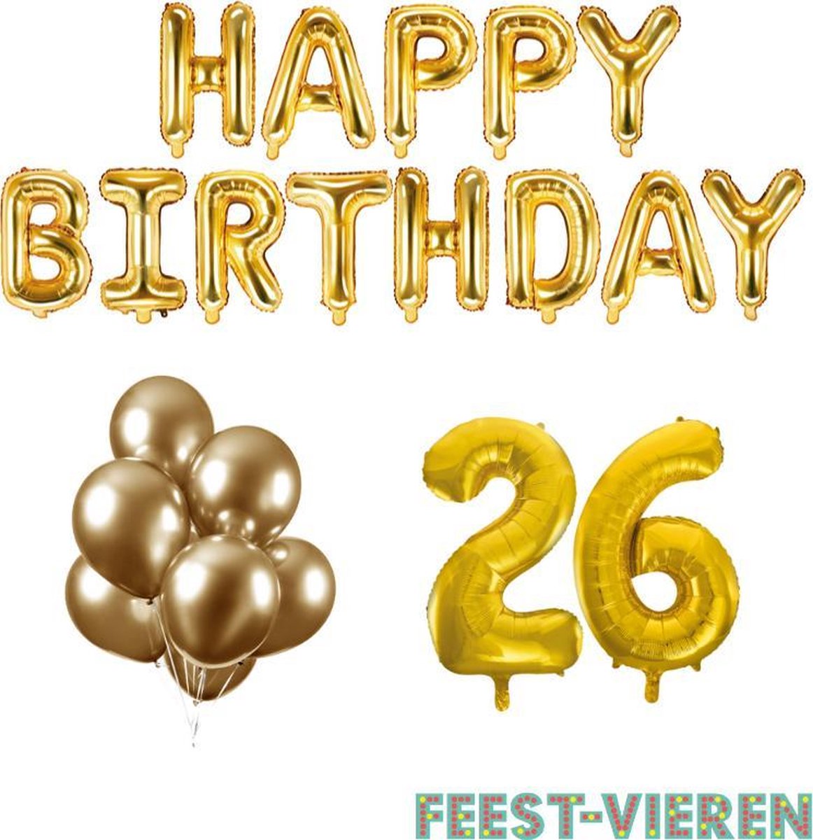 26 jaar Verjaardag Versiering Ballon Pakket Goud