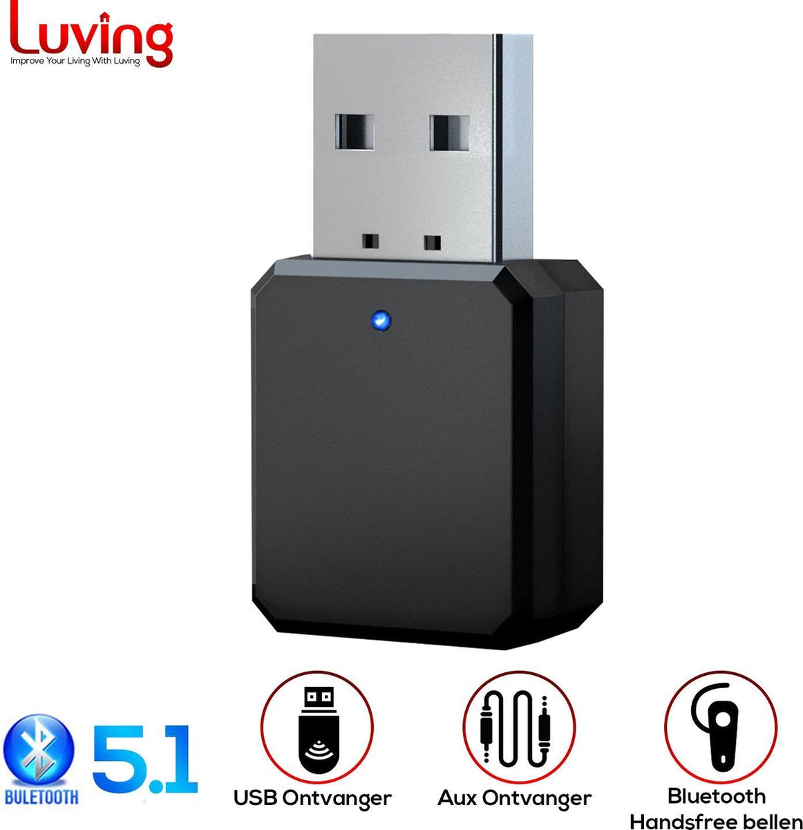 Luving - KN318 - Bluetooth 5.1 Audio Adapter - Bluetooth Receiver & Transmitter - Bluetooth Ontvanger & Zender - 3.5MM Aux - Handsfree Bellen