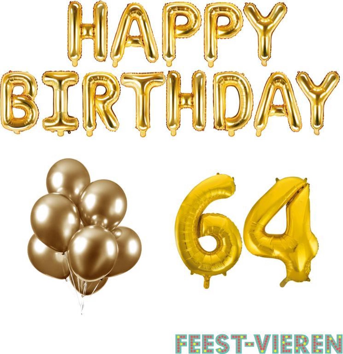 64 jaar Verjaardag Versiering Ballon Pakket Goud
