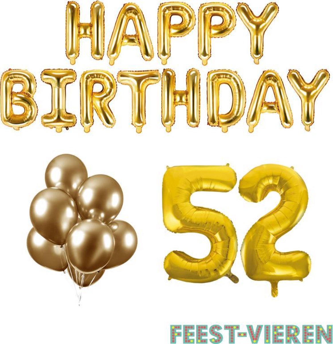 52 jaar Verjaardag Versiering Ballon Pakket Goud