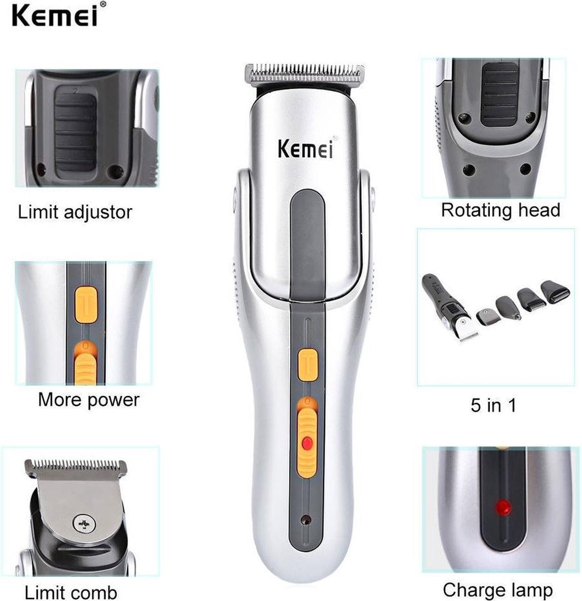 Kemei km-680A- 8 in 1 Scheerapparaat - Tondeuse - Trimmer - Baard Trimmer - Neustrimmer - Precisietrimmer - Gezichtstrimmer - Oplaadbaar - Draadloos -