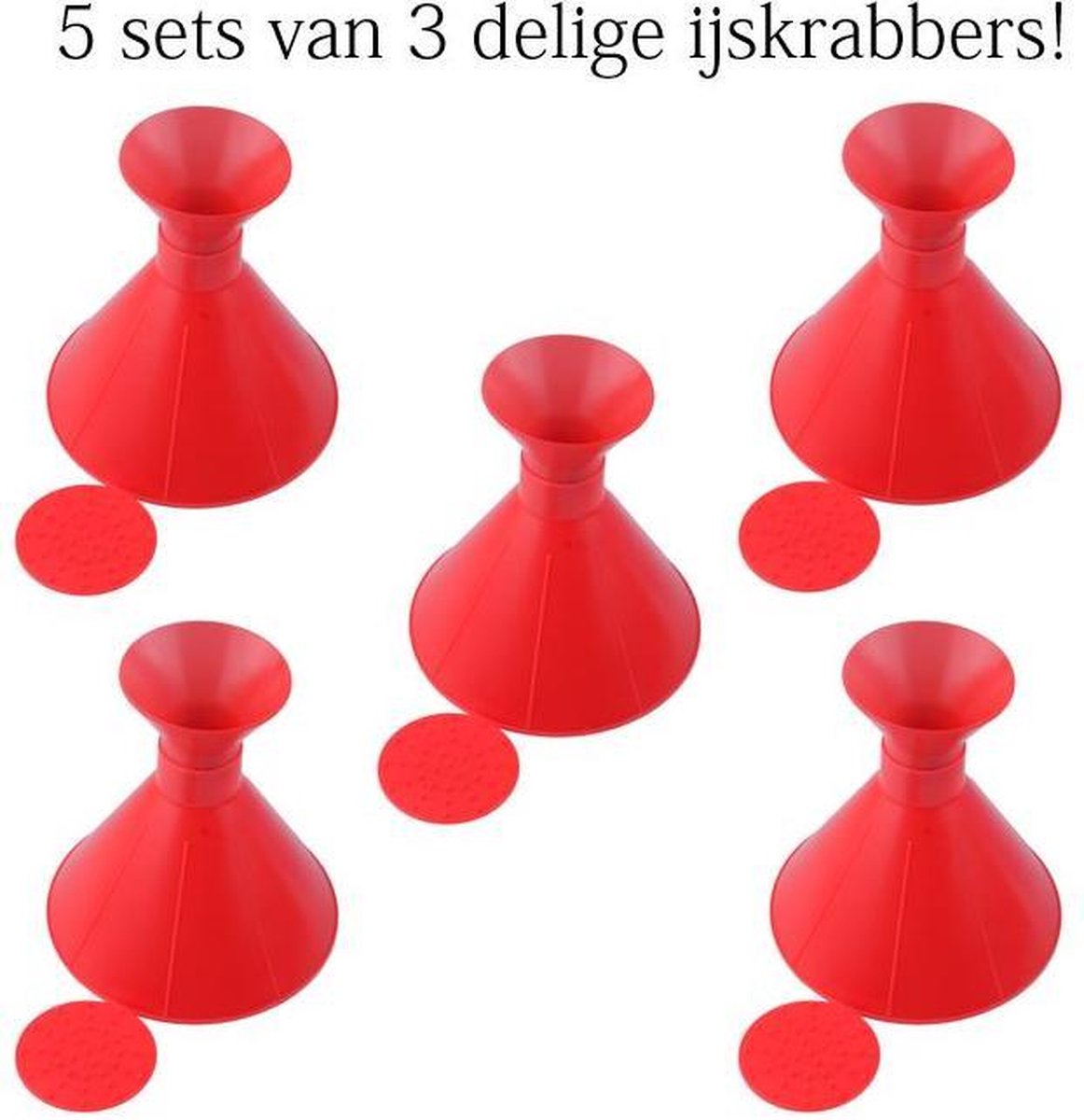 5 sets van 3 delige Magische 360 graden Cirkel ijskrabbers / sneeuwveger set - 3 ijskrabbers in 1 - Maakt geen krassen op auto voorruit! - Trechter functie - Rood