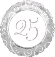 Folieballon - 25 Jaar - Zilver - 43cm - Zonder vulling