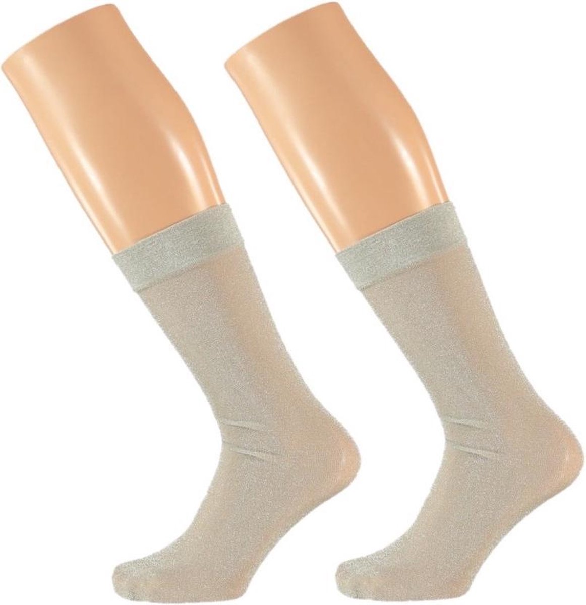 2x stuks zilveren dames party glitter sokken lurex maat 36-41