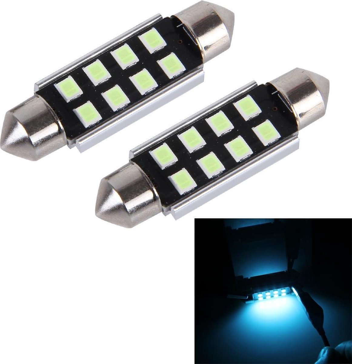 2 STKS DC 12 V 2 W 36 MM 8 SMD-3528 LEDs Bicuspid Poort Decodering Auto Dome Lamp LED Leeslamp (Ice Blauw Licht)