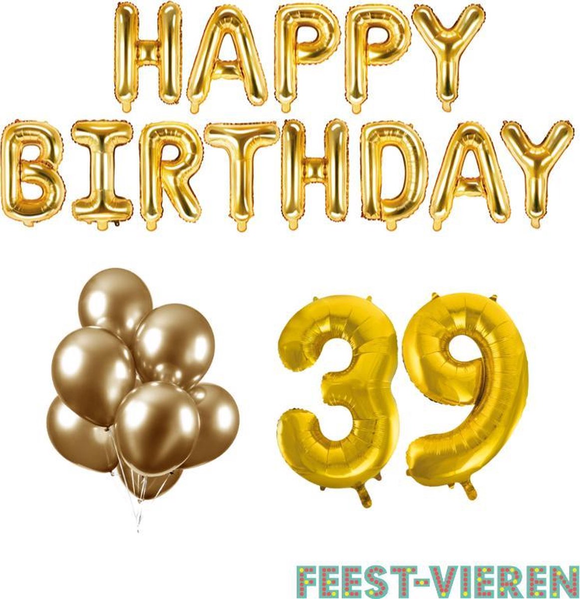 39 jaar Verjaardag Versiering Ballon Pakket Goud