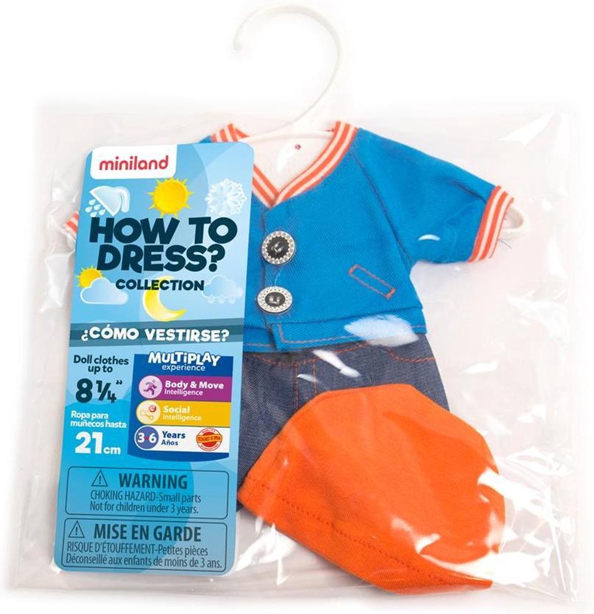 Miniland Poppenkleertjes Boy 21 Cm Blauw/oranje 3-delig