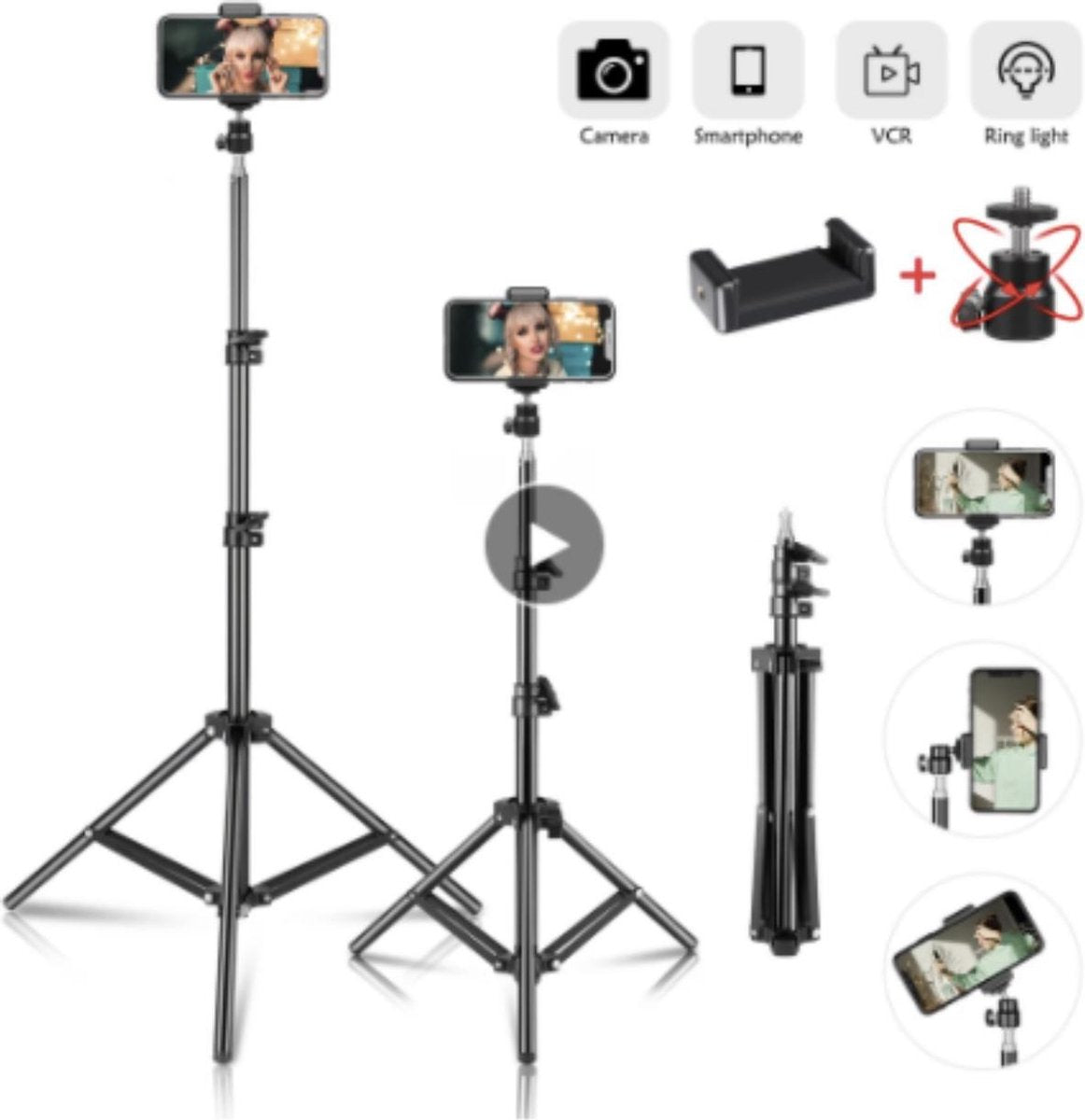 HiCHiCO Smartphone Statief 210Cm Voor Fotocamera en Smartphone - iPhone - Canon – Nikon - Spiegelreflexcamera Inc. Bluetooth Remote Shutter