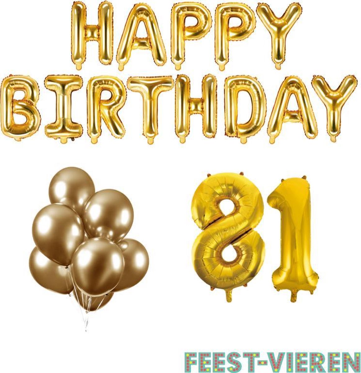 81 jaar Verjaardag Versiering Ballon Pakket Goud